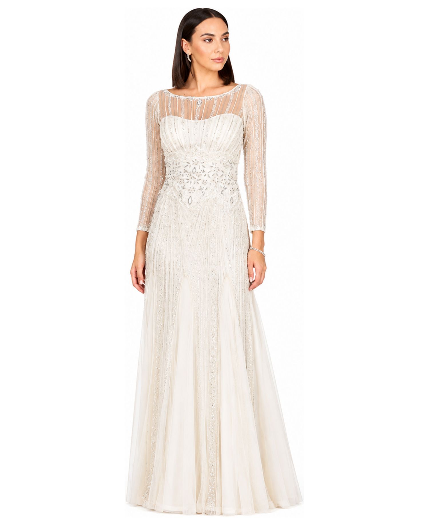 Women's Beaded High Neck Wedding Gown
