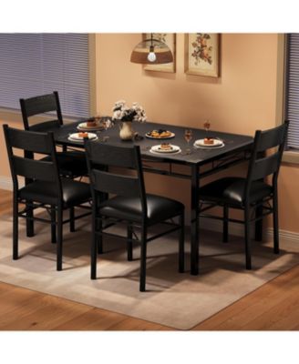 Retro 5 Piece Dining Table Set Wood Table with Upholstered Chairs and Corner Protector for Kitchen or Apartment