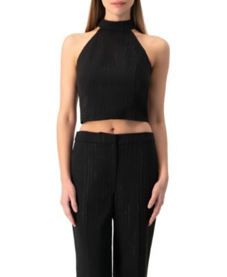 Women's Halter-Neck crystal-adorned Sleeveless Crop Top