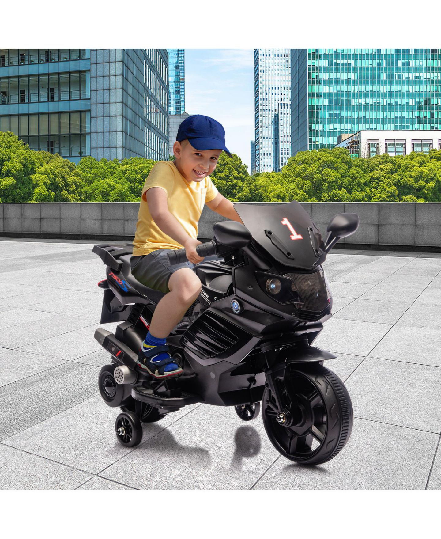 Детская игрушка homfan 6V Battery Powered Ride-On Motorcycle Toy, 3-Wheel Stable Design, Training Wheels, Headlight, Horn and Music, Realistic Motorbike, Outdoor Play, цвет: Чёрный — фото 7