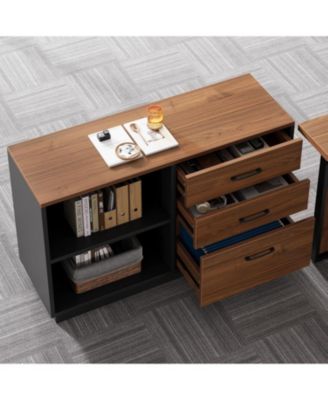 3 Drawer File Cabinet with 2 Open Shelves, Modern 39inch  Lateral Filing Cabinet for Letter/Legal Documents, Wooden Office Storage Credenza