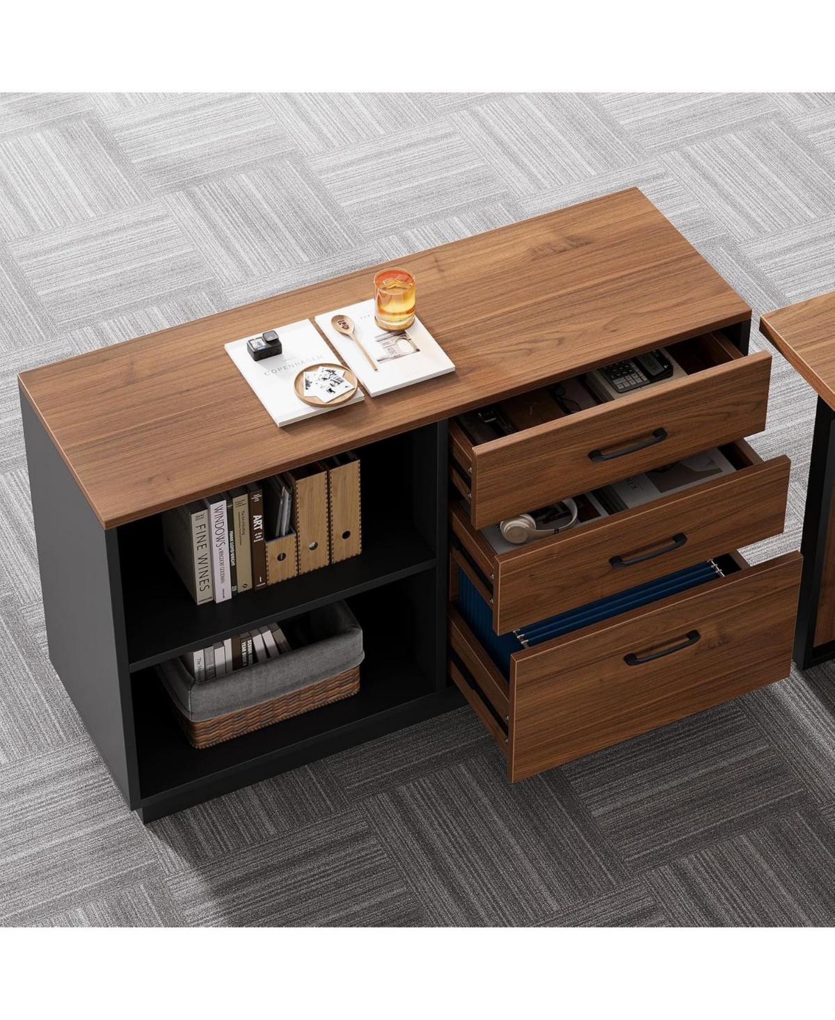 Tribesigns 3 Drawer File Cabinet with 2 Open Shelves, Modern 39inch Lateral Filing Cabinet for Letter/Legal Documents, Wooden Office Storage Credenza