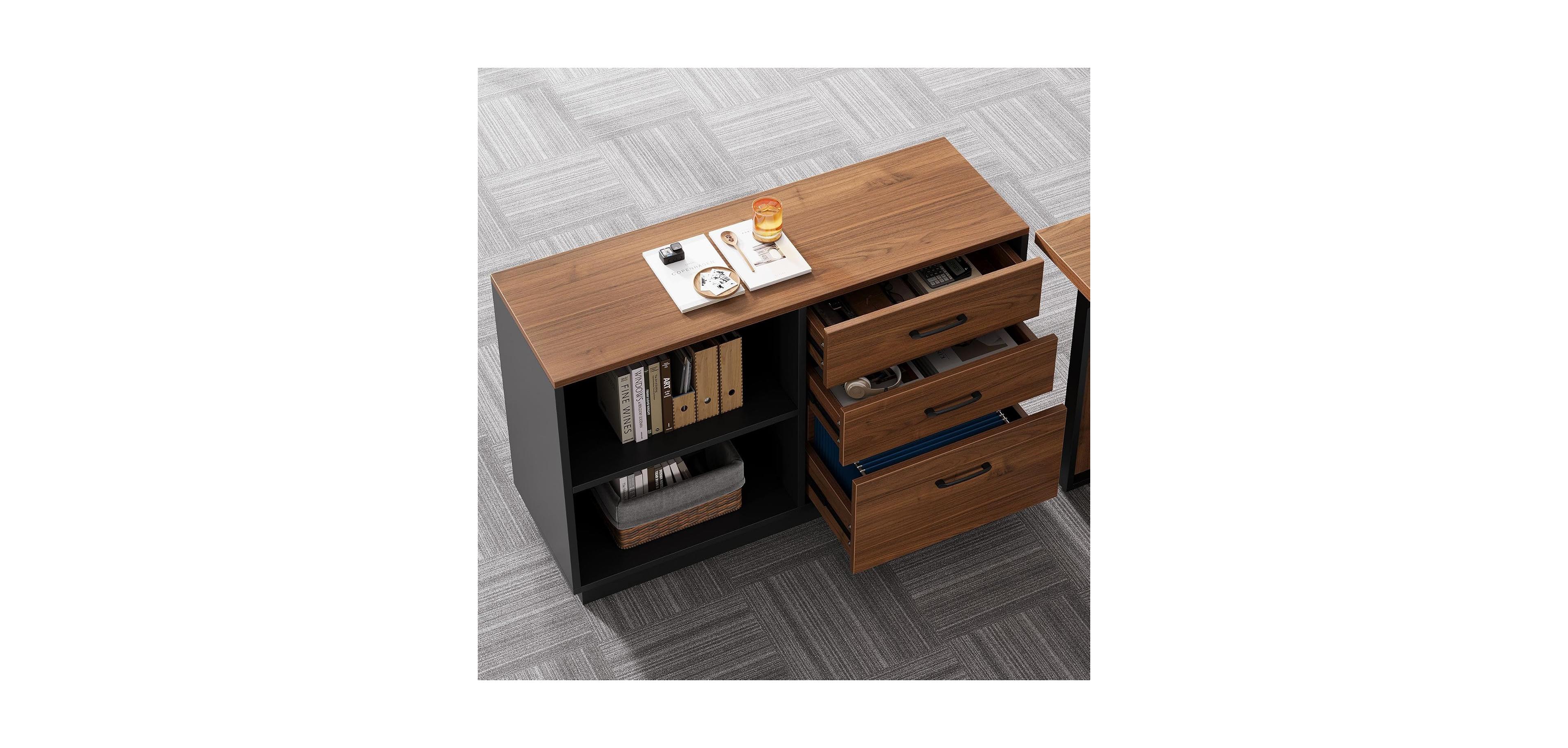 Tribesigns 3 Drawer File Cabinet with 2 Open Shelves, Modern 39inch Lateral Filing Cabinet for Letter/Legal Documents, Wooden Office Storage Credenza