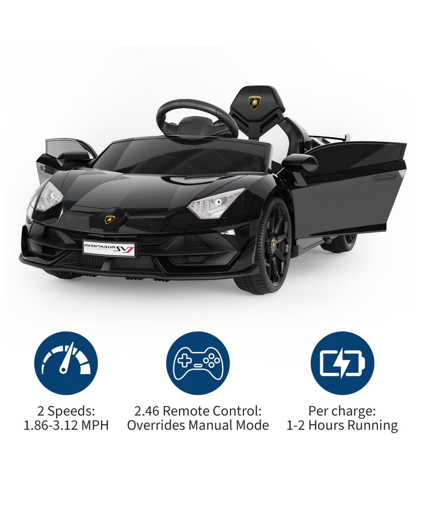 Детская игрушка homfan Licensed Lamborghini Electric Ride-On Car for Kids – Battery Powered Sports Car Toy with Remote Control, 2 Speeds, LED Headlights, цвет: Чёрный — фото 5