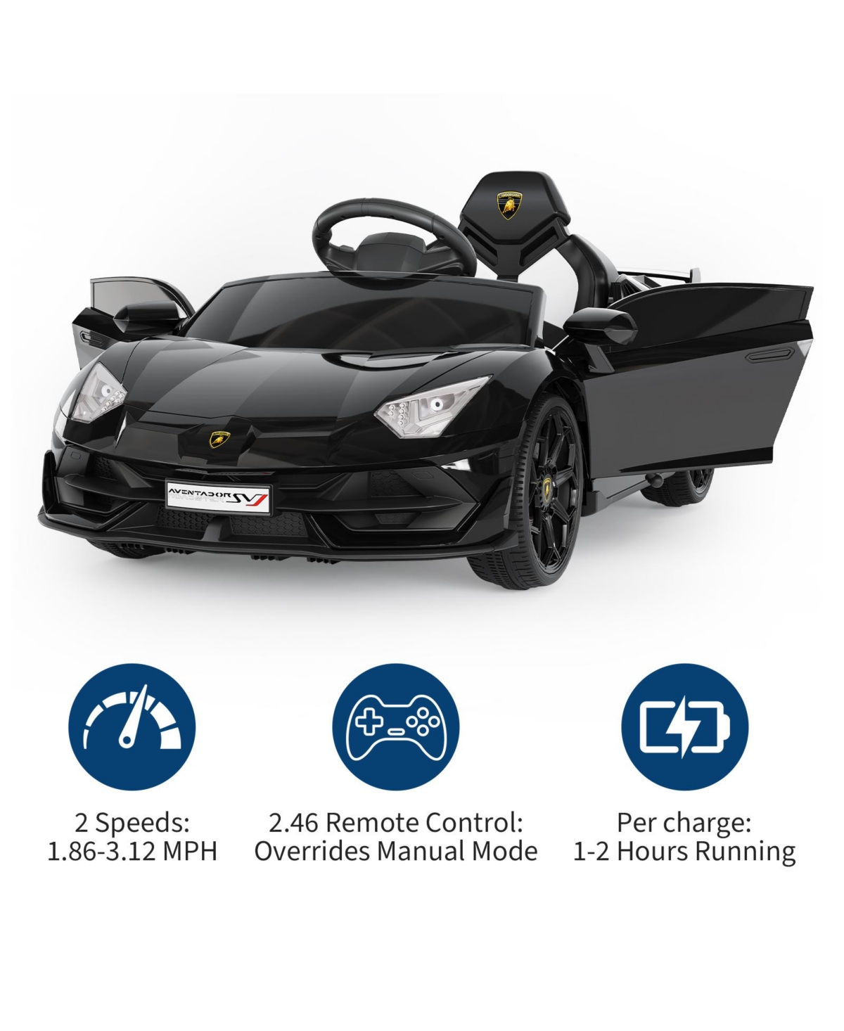 homfan Licensed Lamborghini Electric Ride-On Car for Kids – Battery Powered Sports Toy with Remote Control, 2 Speeds, Led Headlights