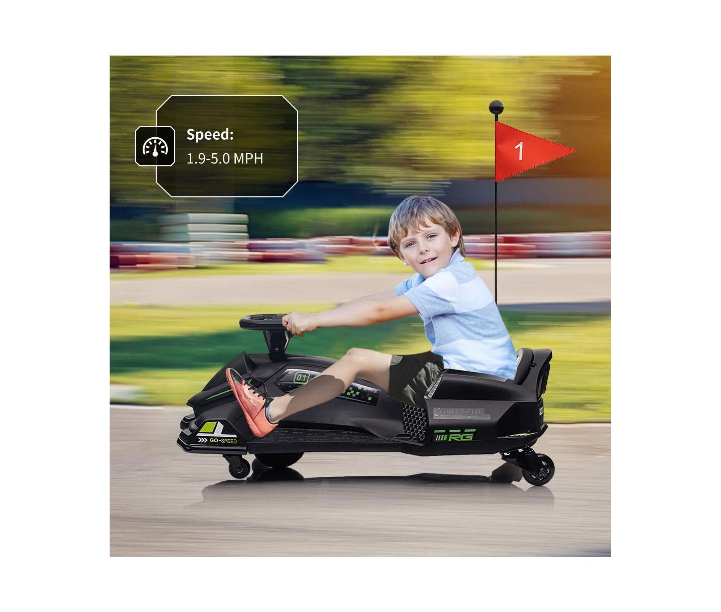 Детская игрушка homfan Electric Drift Variable-Speed Go-Kart, 110 lbs Capacity, Ages 8+, цвет: Чёрный — фото 6