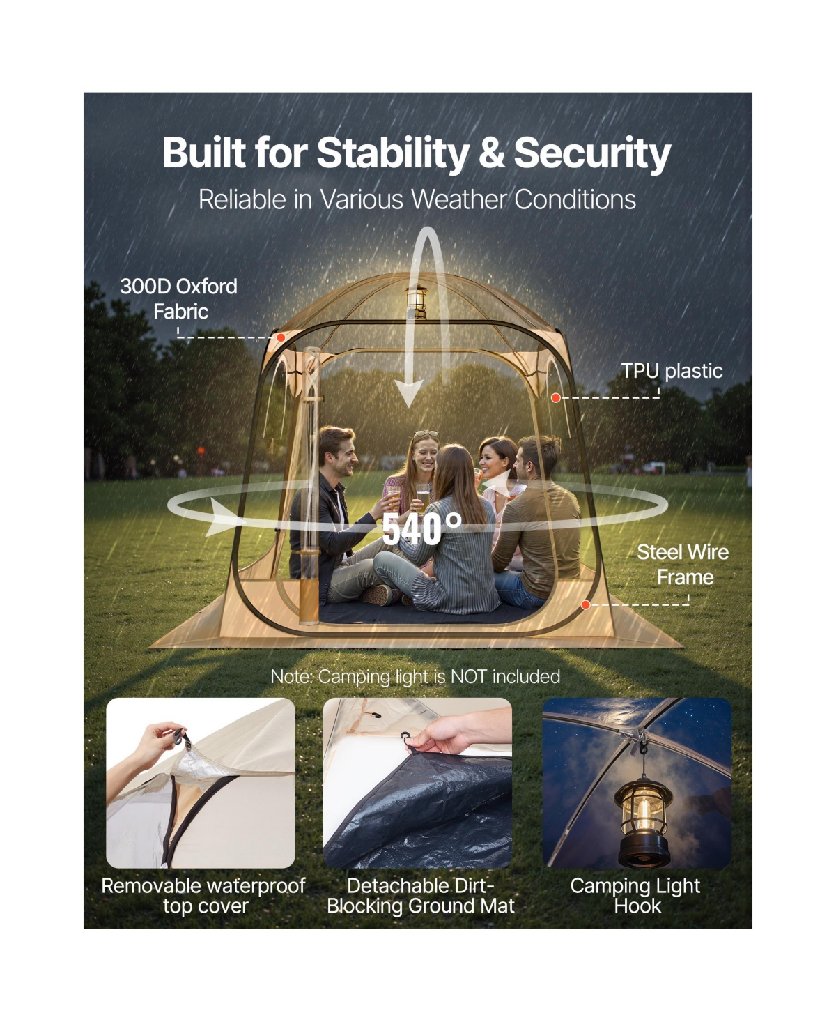 Vevor Pop up Sports Tent 72x72 in Outdoor Clear Bubble Tent Weather Proof Pod