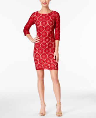 Jessica Howard - Illusion-Sleeve Lace Sheath Dress