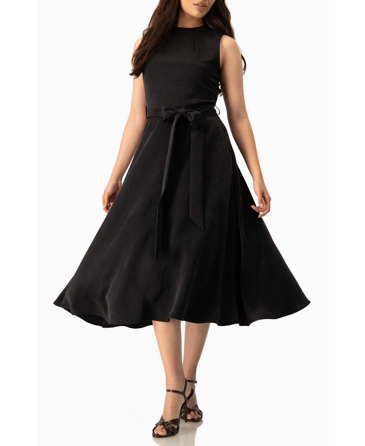 Ivonne Women's Sleeveless Tie-Waist A-Line Midi Fit-and-Flare Dress with Sash Belt view 4 — MAYCSS fashion products