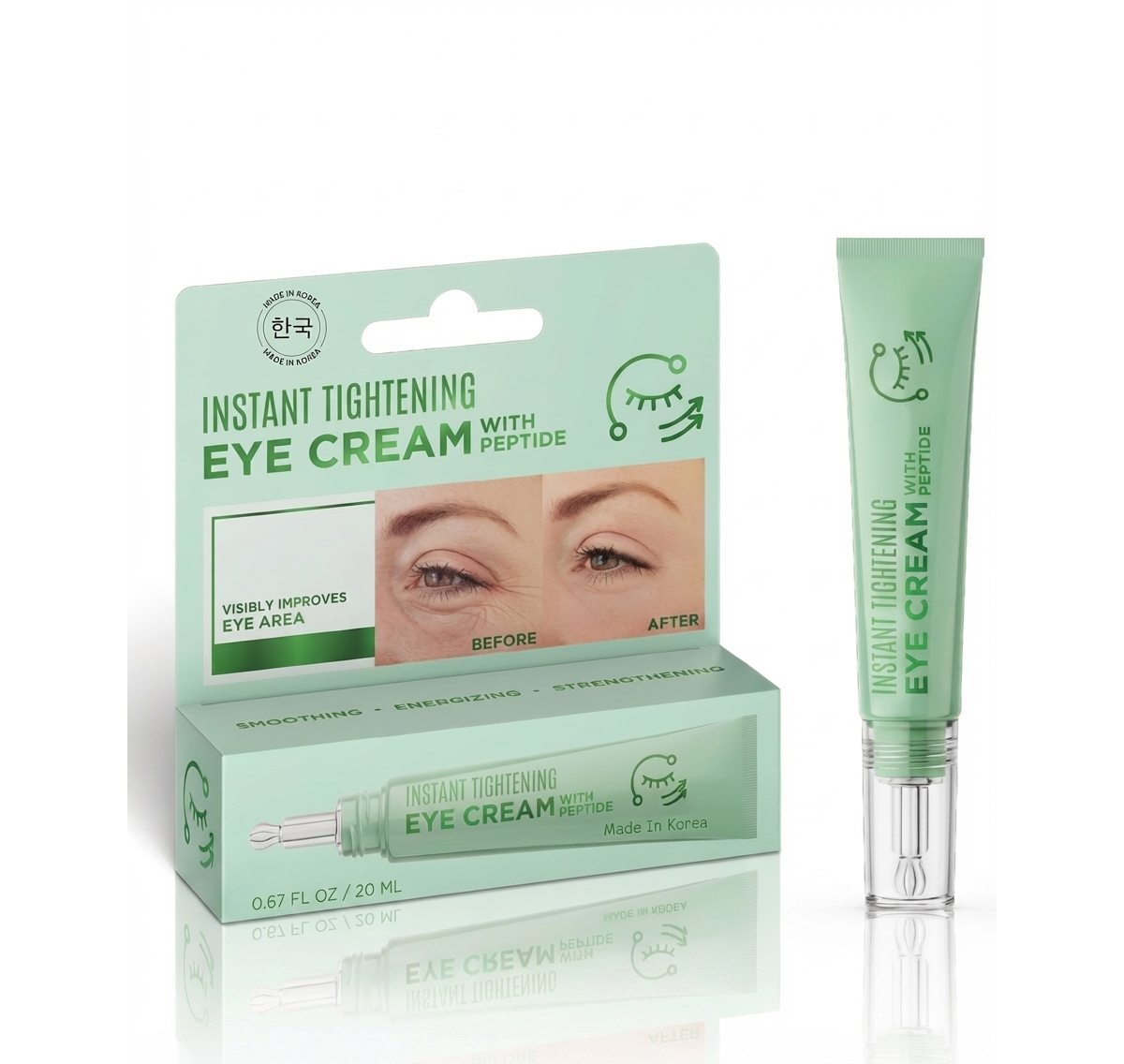 Lovery Korean Skin Care Peptide Eye Cream, Instant Tightening, Hydrating, Brightening, Firming and Depuffing Korean Under-Eye Treatment - Green