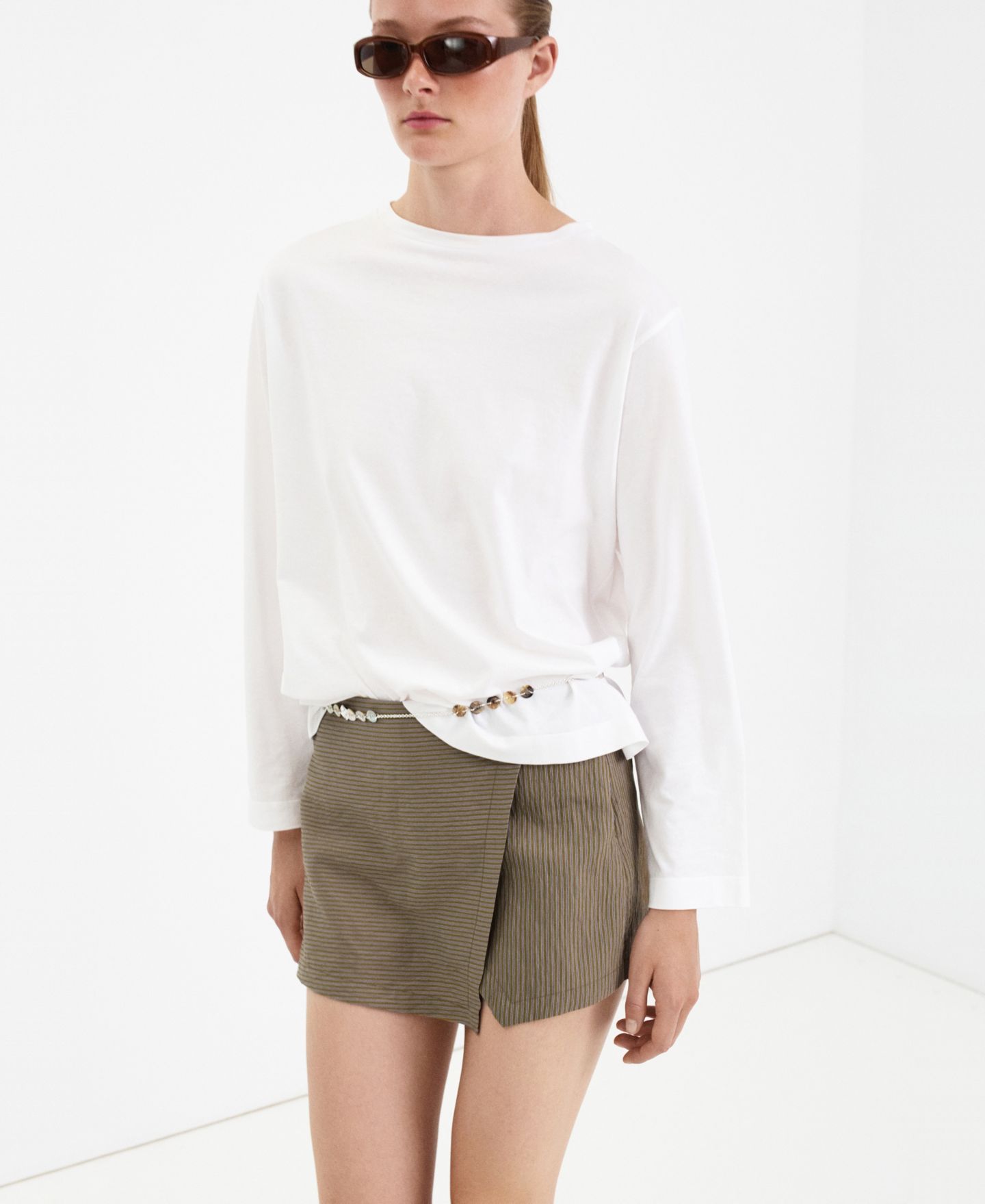 Женская юбка-шорты Mango Lyocell Skort, цвет: Зелёный — фото 1