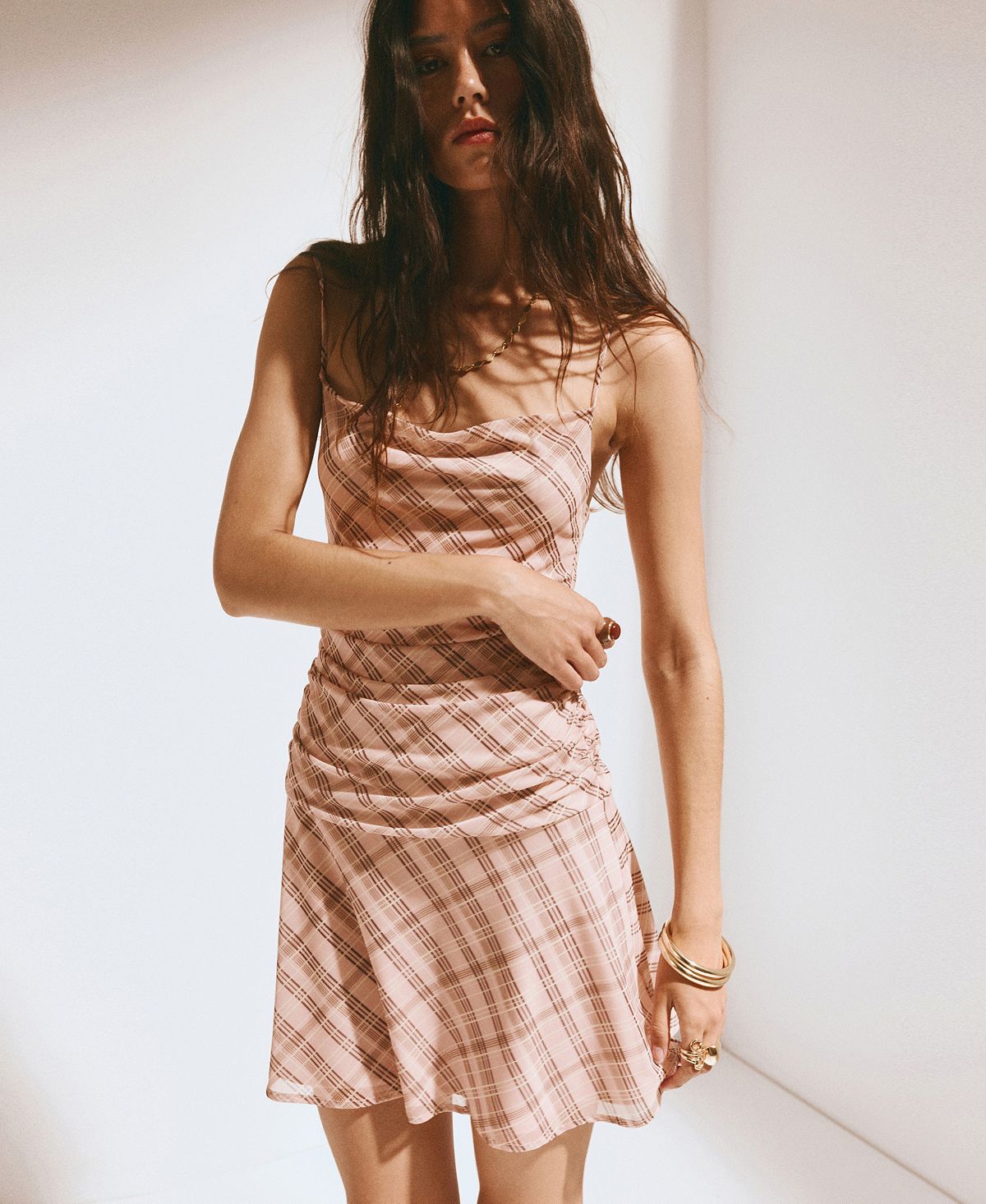 Mango Women's Gathered Checked Dress view 5 — MAYCSS fashion products