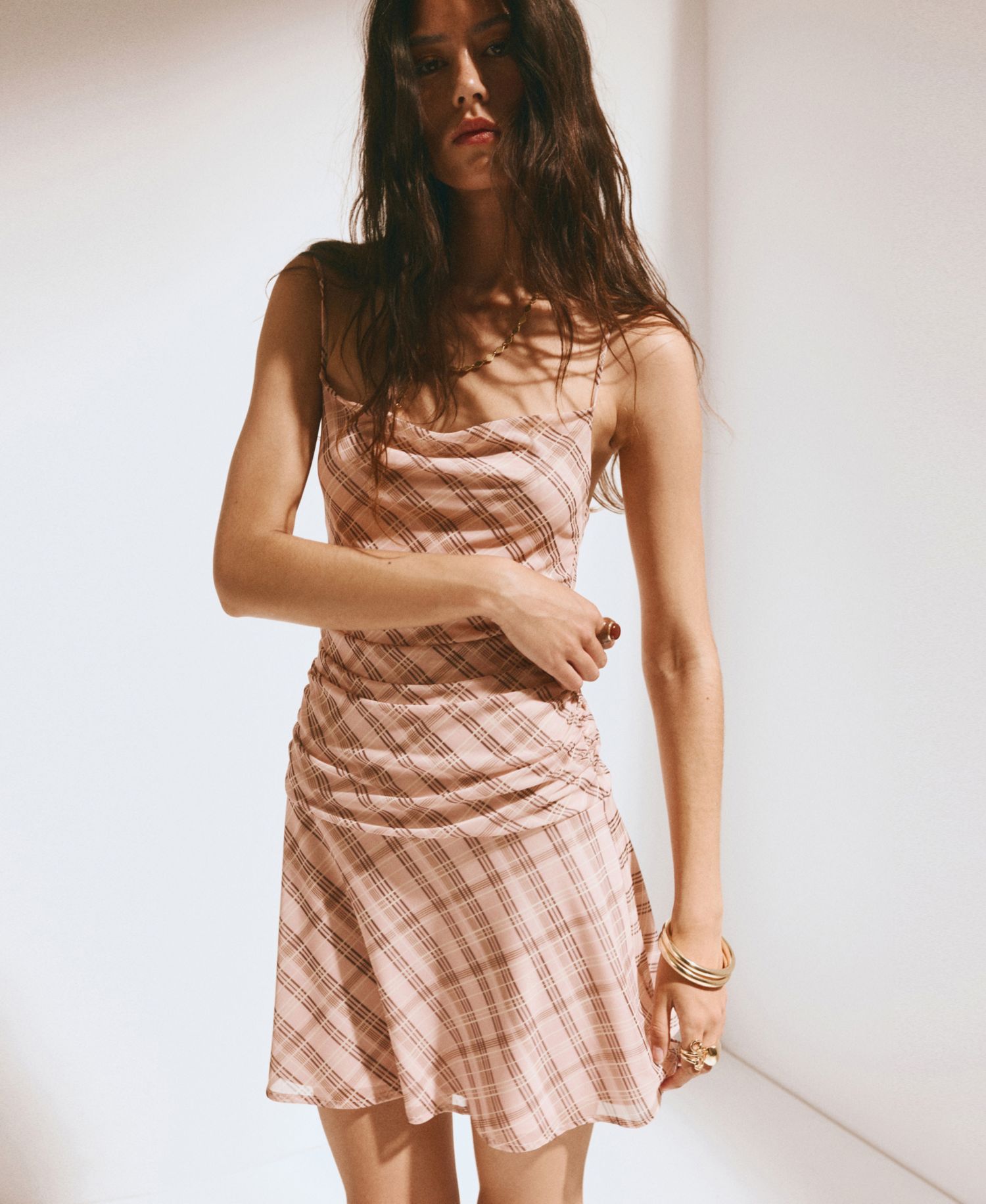 Women's Gathered Checked Dress