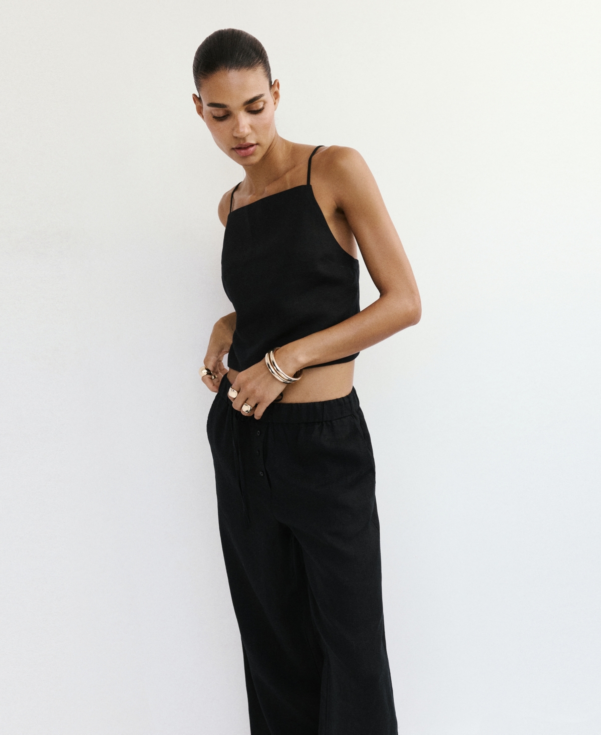 Mango Women's Wide-Leg Linen Pants