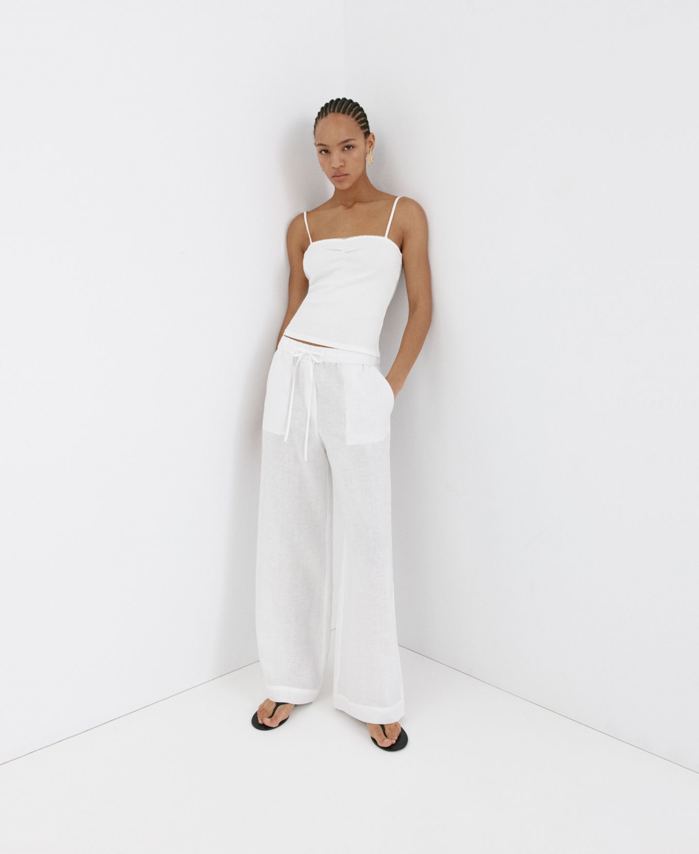 Женские брюки MANGO Wide-Leg Linen, цвет: Чёрный — фото 18