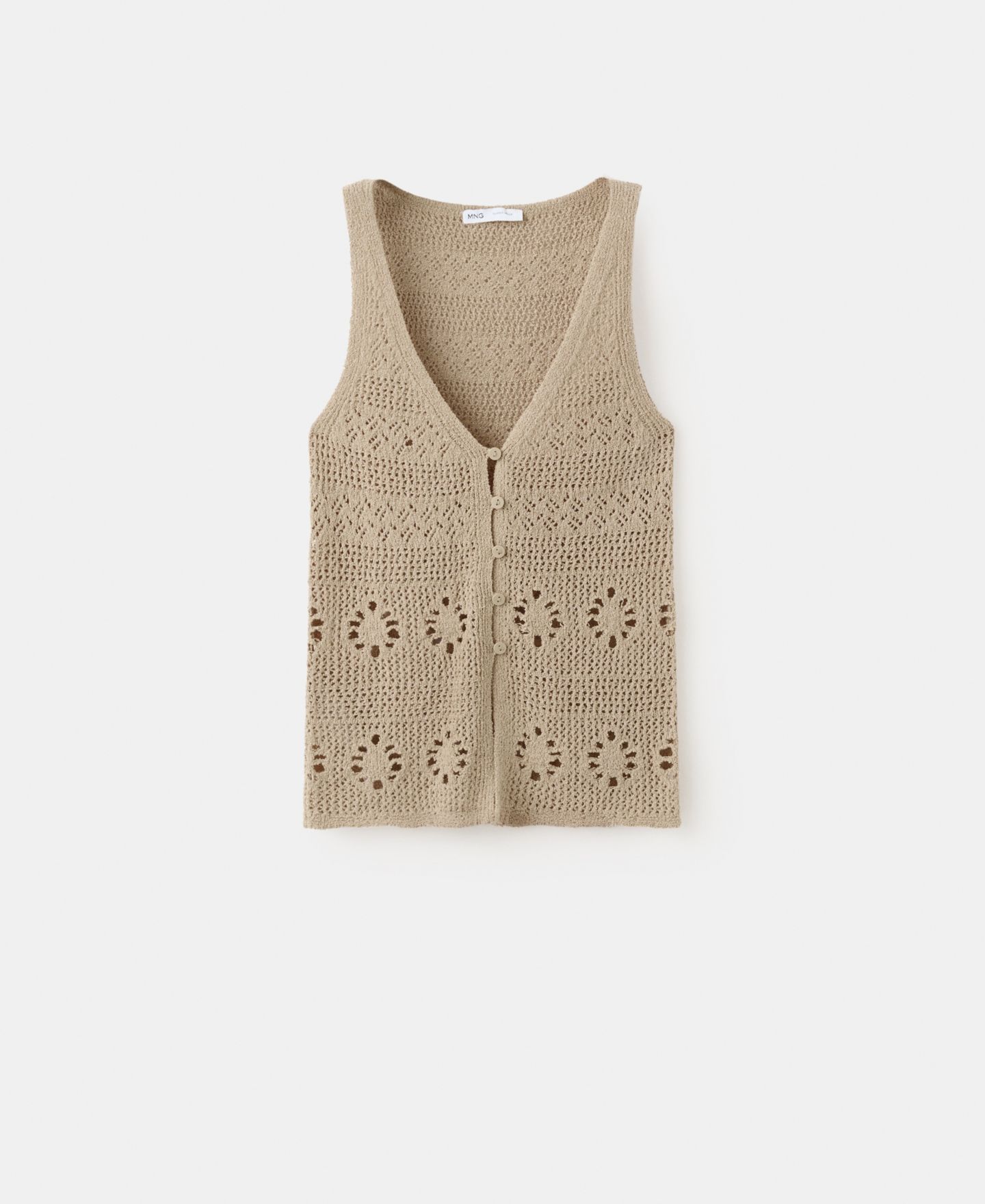 Женский жилет Mango Buttons Crocheted, цвет: Пастельный коричневый — фото 2