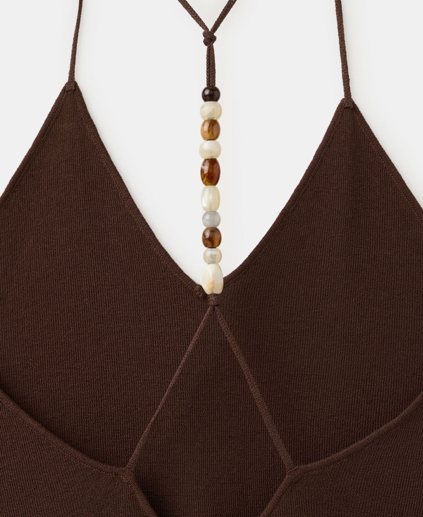 Женское платье Mango Beads Knit V-Neck, цвет: Тёмный коричневый — фото 3