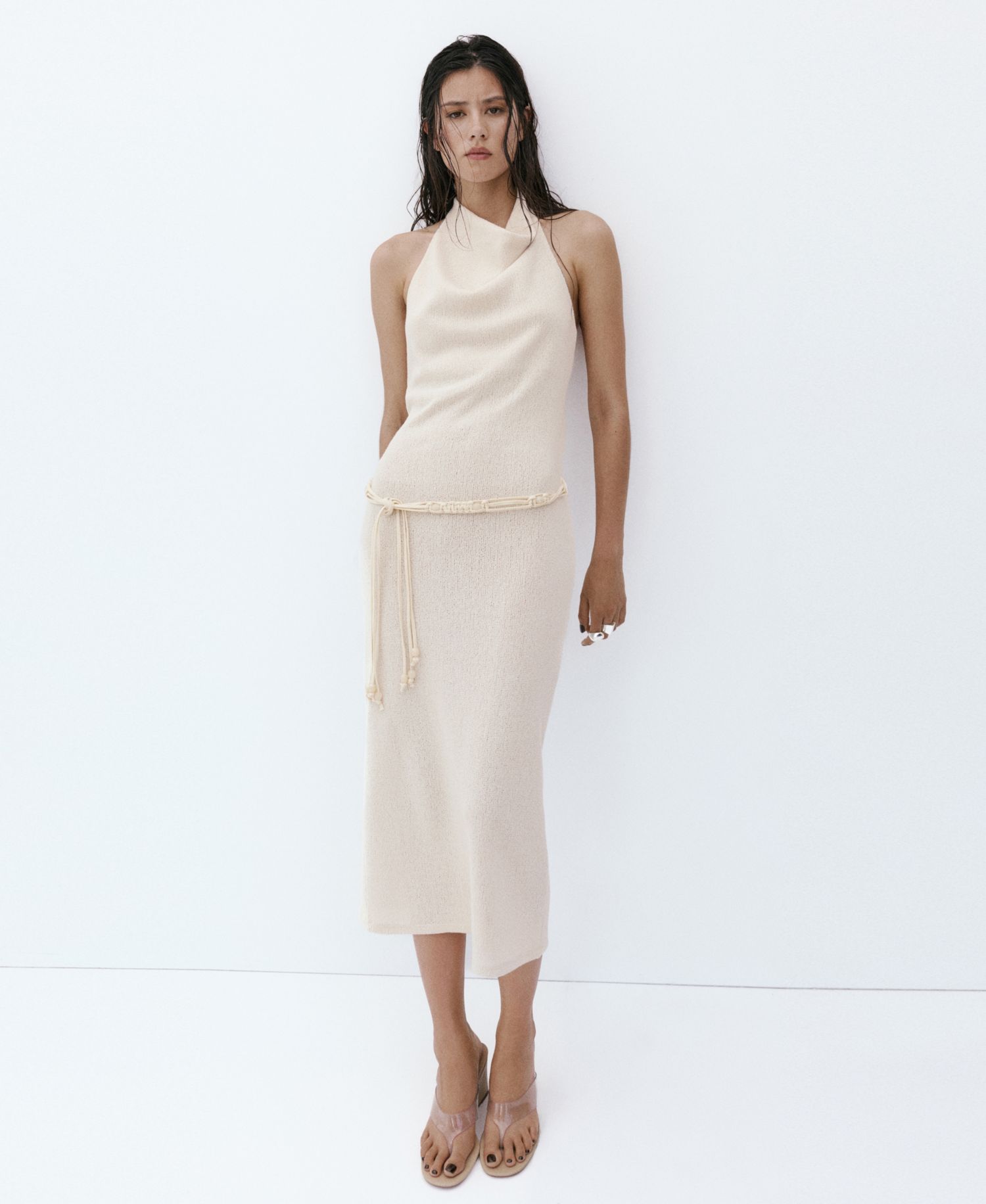 Women's Belted Knit Halter Dress