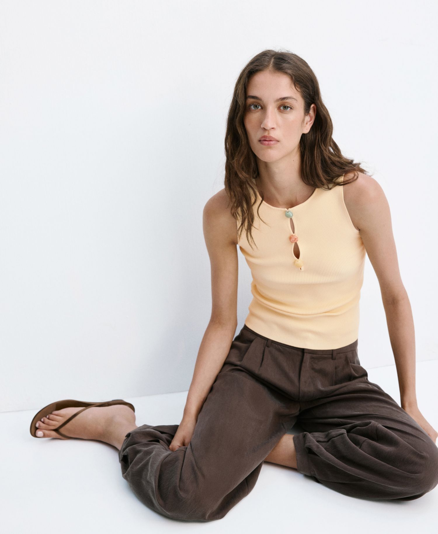Women's Beads Ribbed Top