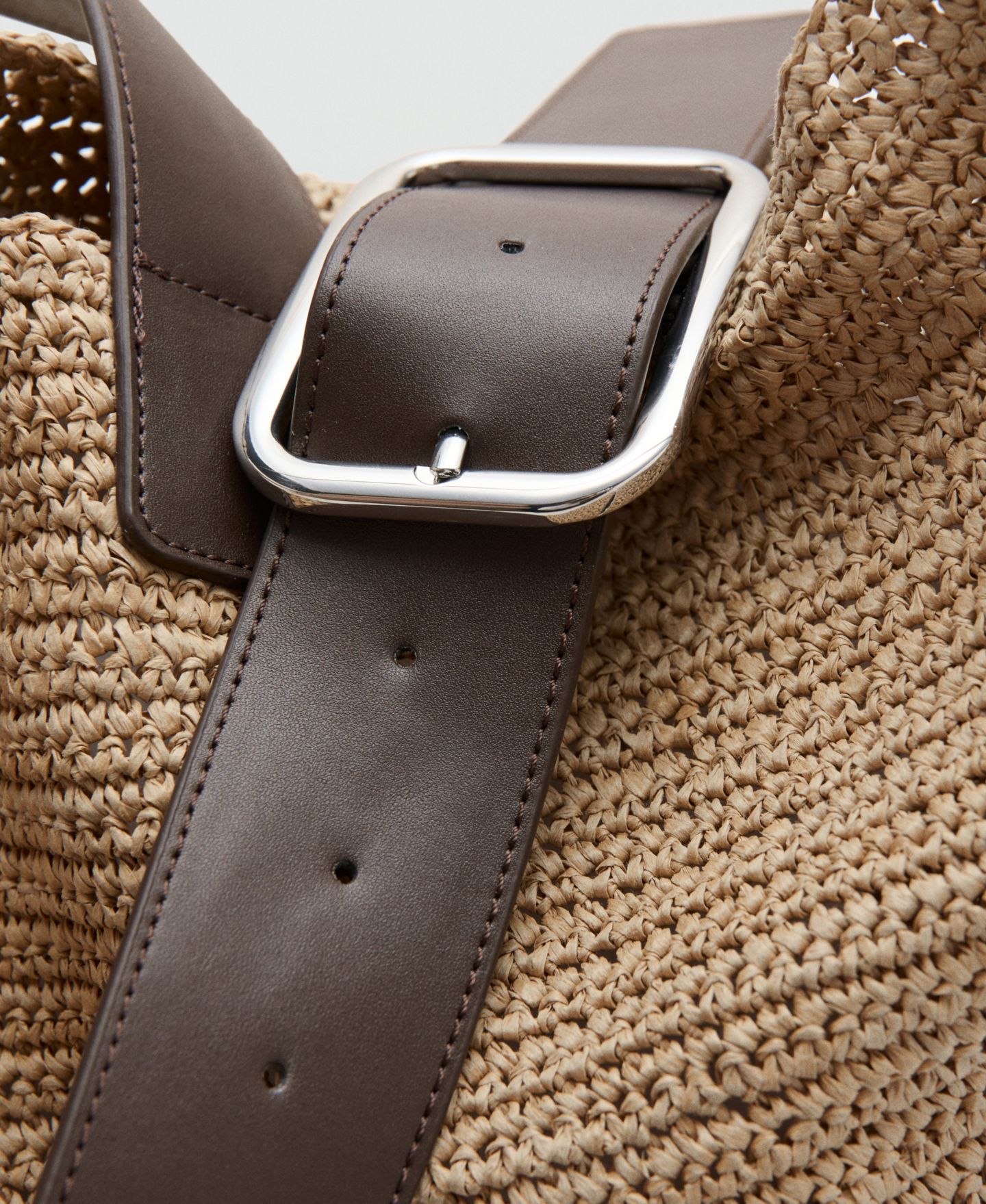 Женская сумка MANGO Natural-Fiber Buckle Detail Shopper, цвет: Светлый бежевый — фото 6