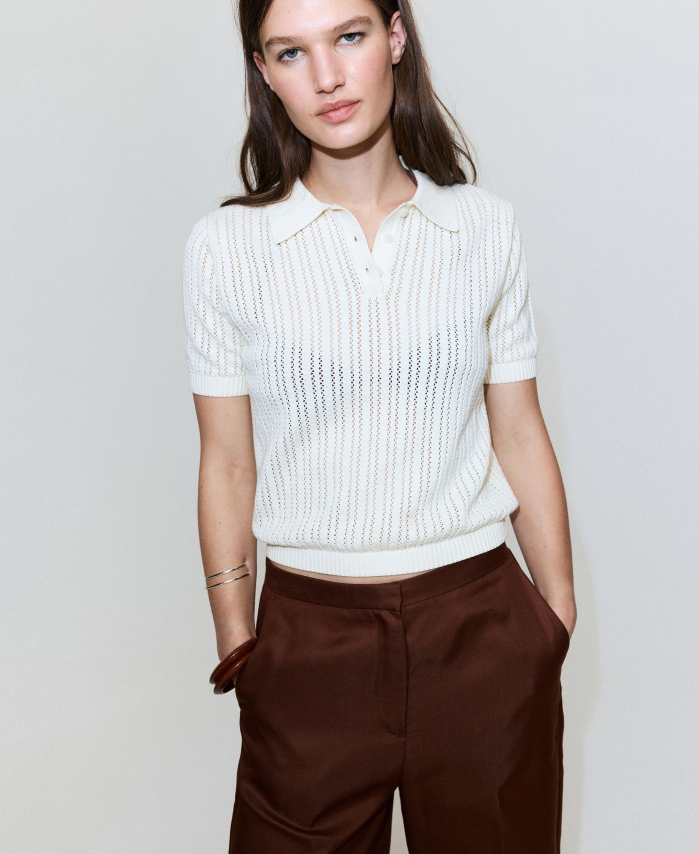 Женские брюки MANGO High-Waisted Lyocell, цвет: Бежевый / Хаки — фото 17