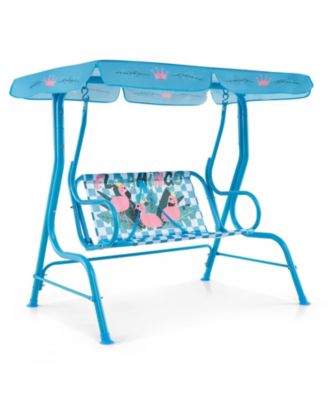 Kids Patio Swing Chair with Metal Stand and Adjustable Canopy for 2 Kids