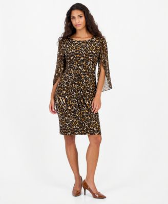 Petite Leopard-Print Tulip-Sleeve Dress