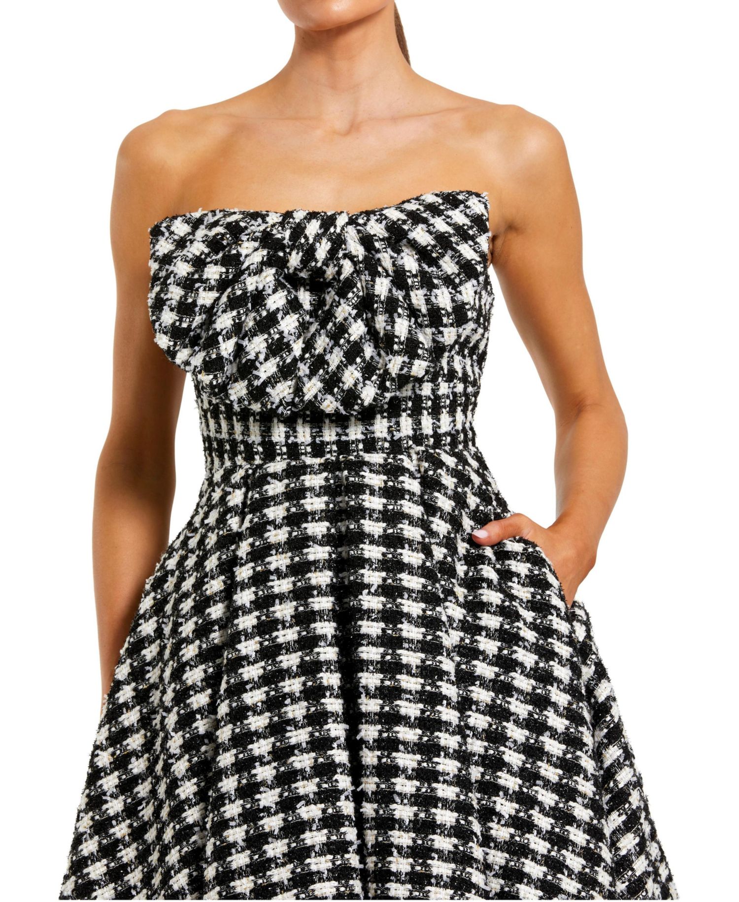 Women's Boucle Strapless Mini Dress With Bow