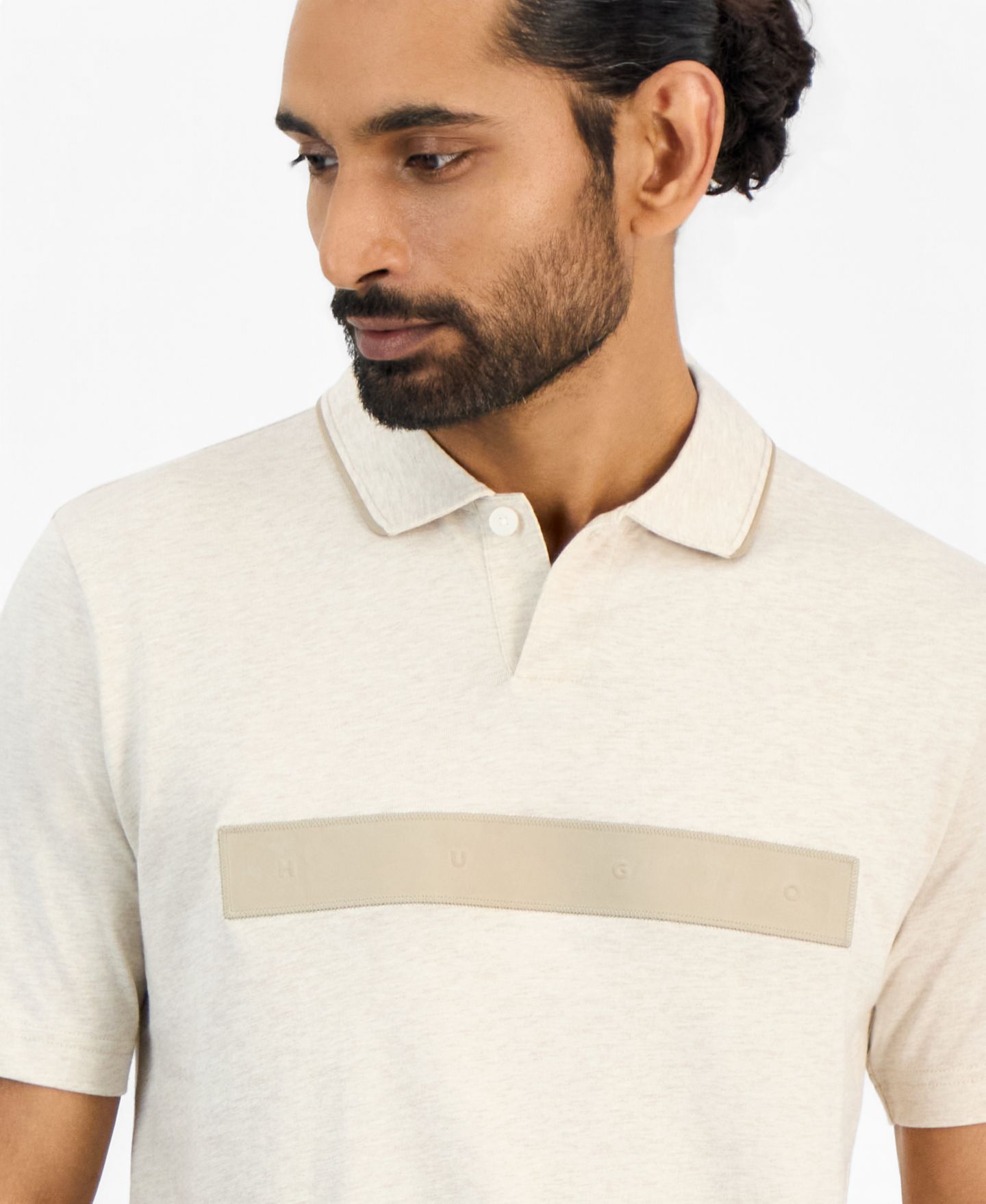 Мужское поло Hugo Boss Daliks Regular-Fit Spread-Collar Short-Sleeve Polo Shirt, цвет: Бежевый — фото 3