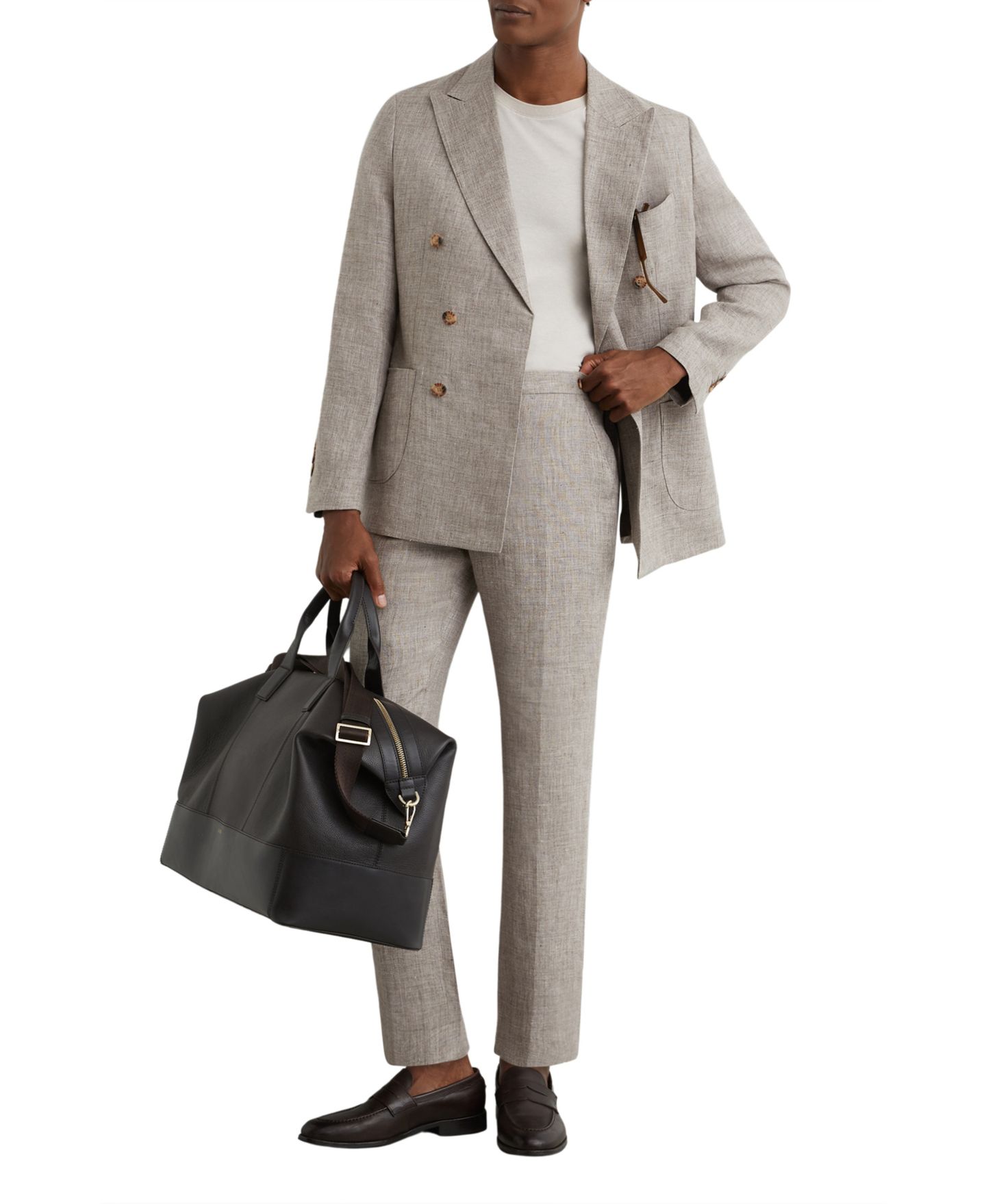 Мужские брюки REISS Amore Linen Tailored-Fit Suit, цвет: Серо-коричневый коричневый — фото 3