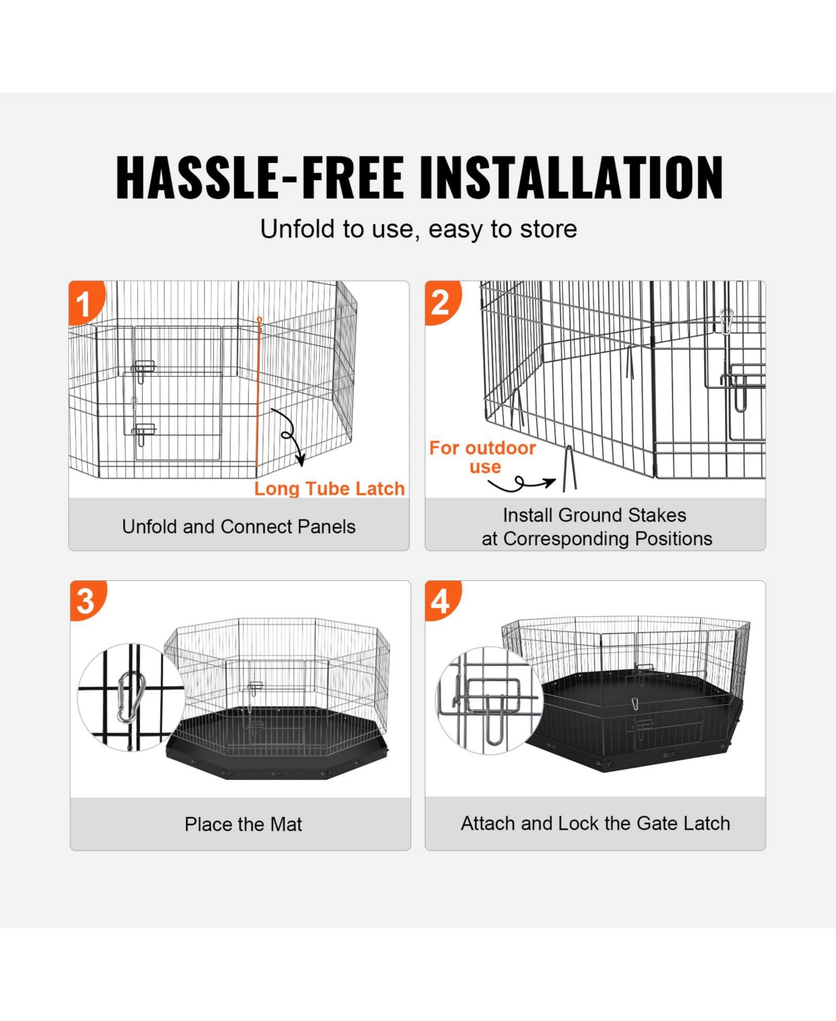 Vevor Dog Playpen 8 Panels Foldable Metal Dog Exercise Pen with Bottom Pad 24" H