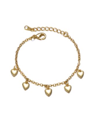 14K Gold Plated Bracelet with Dangling Heart Charms for Toddler/Kids