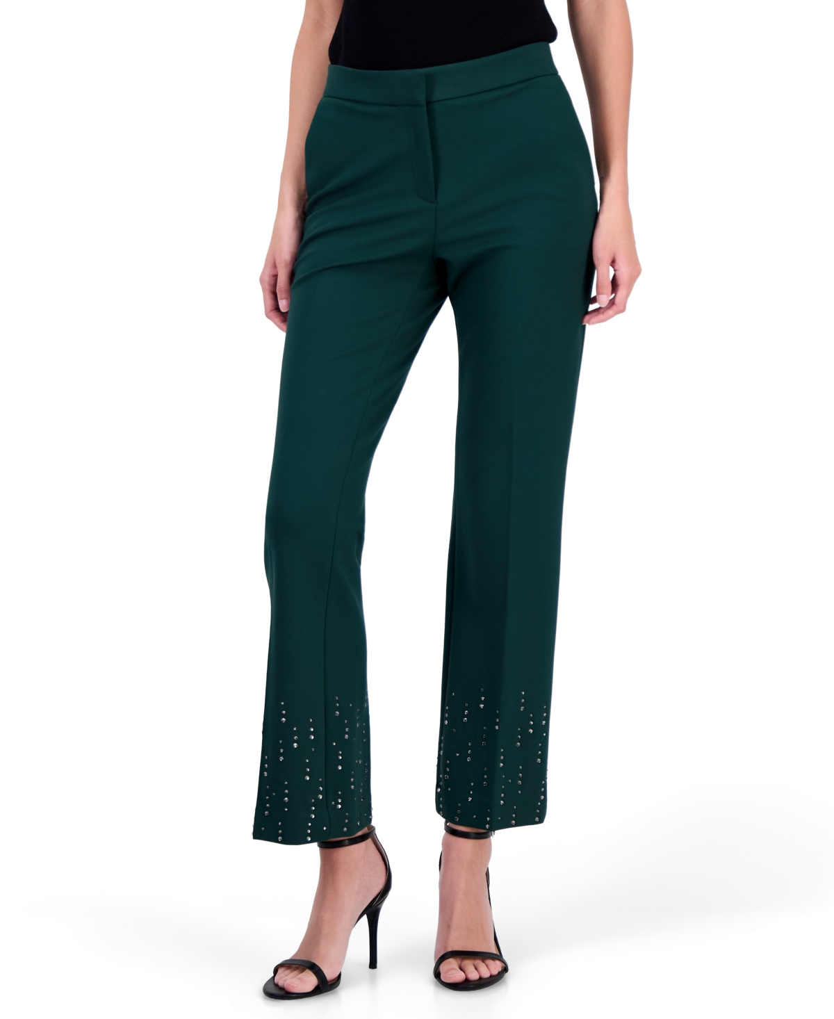 Anne Klein Women's Compression Embellished Ankle-Flare Pants - Pine Forest