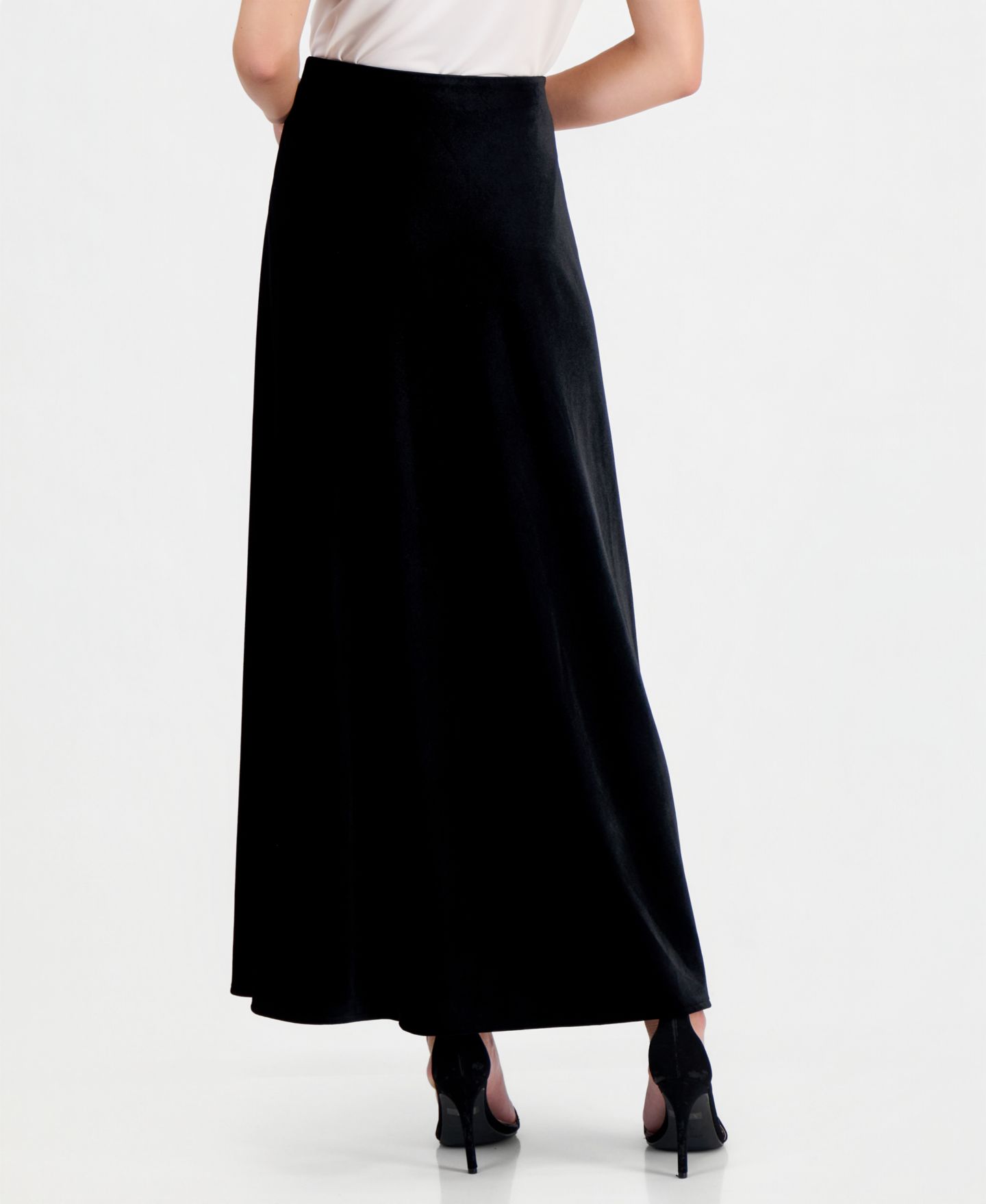 Женская юбка Anne Klein Velvet Flared High-Waisted Maxi, цвет: Чёрный — фото 3
