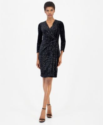 Women's Classic Velvet Sequin Faux-Wrap Dress