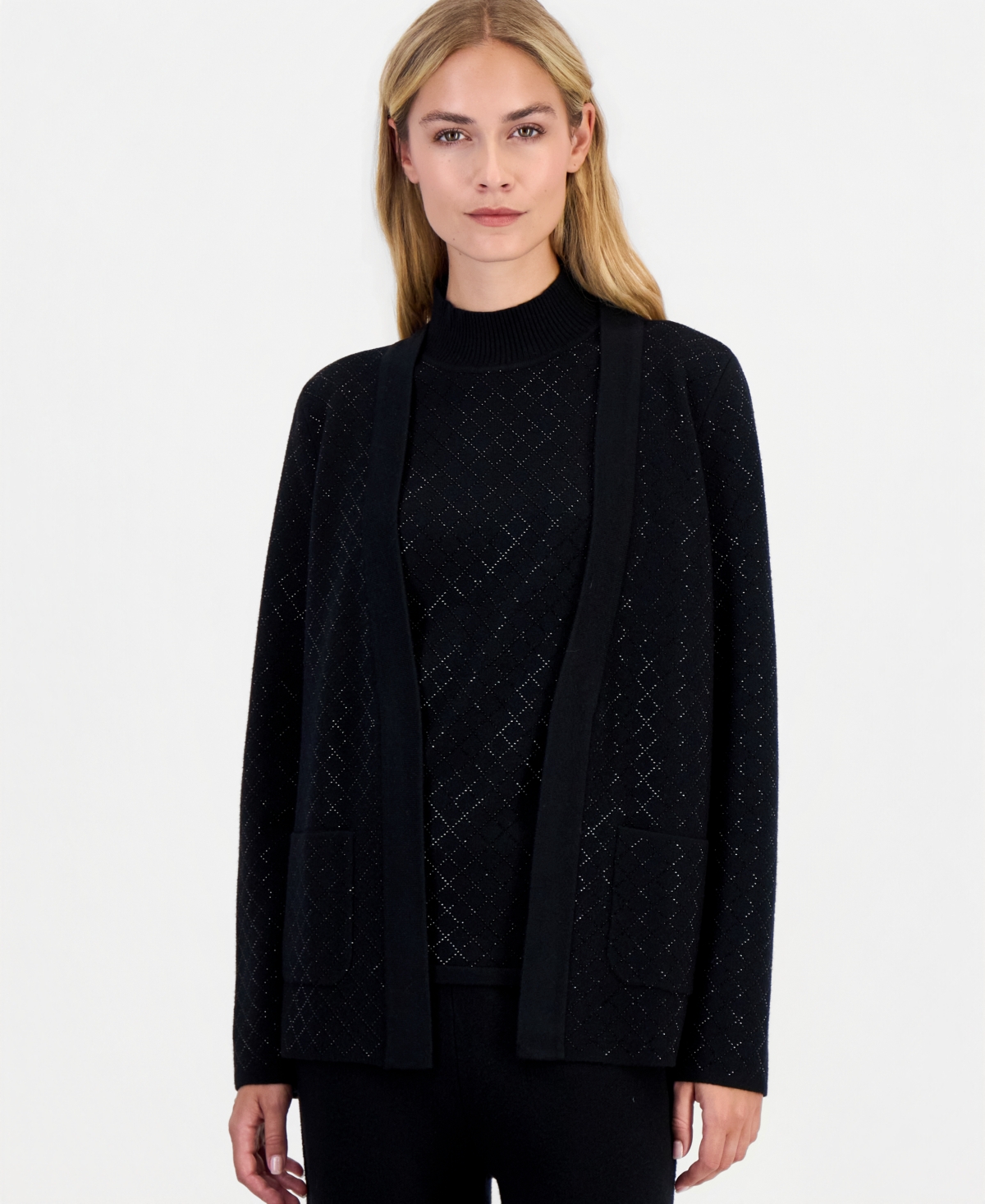 Anne Klein Women's Heatset Diamond Open-Front Cardigan