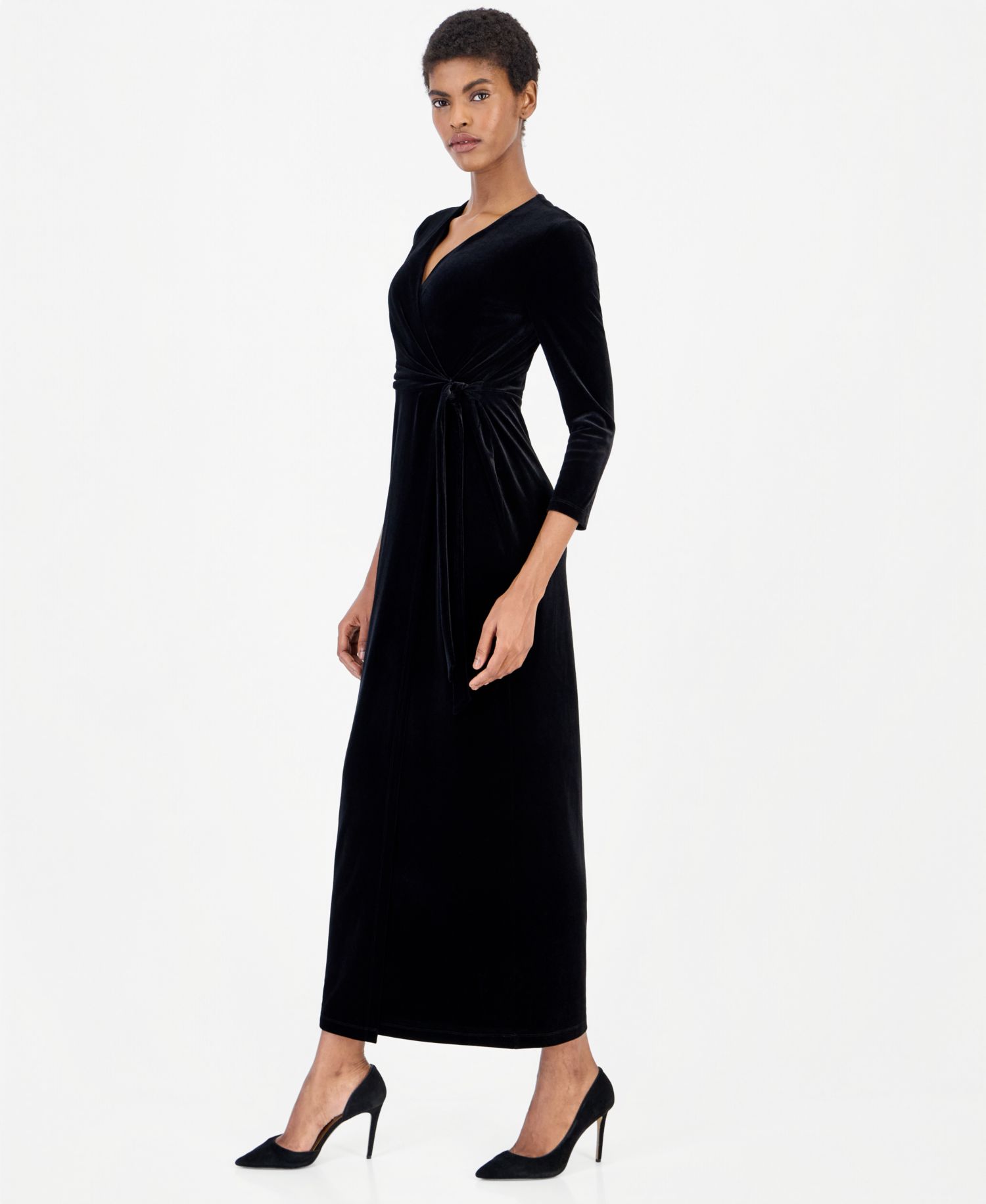 Women's Faux-Wrap Maxi Velvet Gown