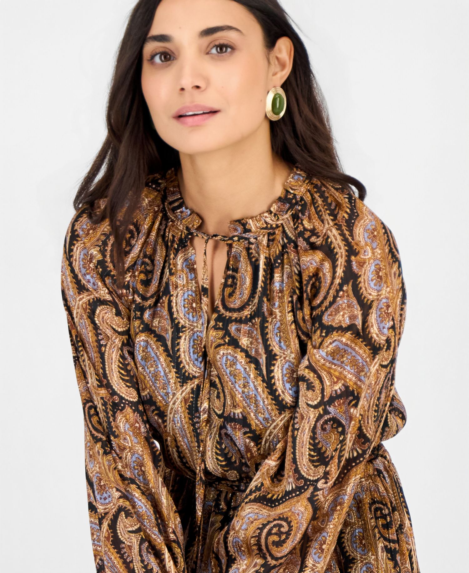 Petite Long-Sleeve High-Low Chiffon Dress