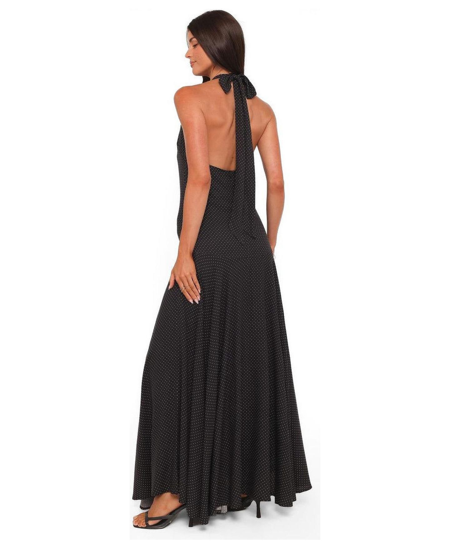 Женское платье Petal and Pup Natalie Halterneck Maxi, цвет: Чёрный в горошек — фото 3