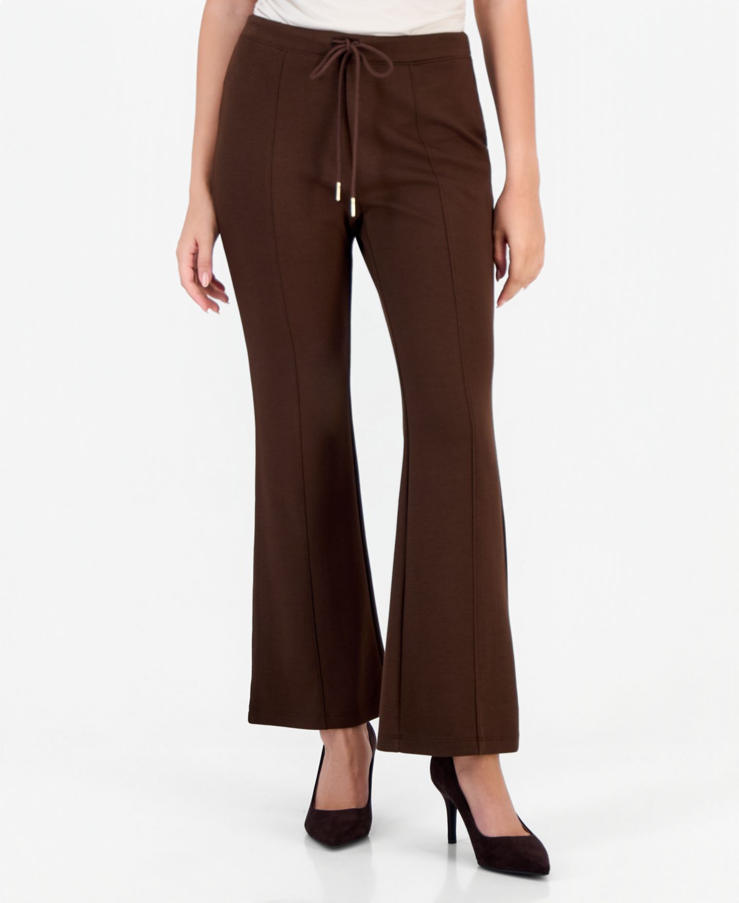 Женские брюки I.N.C. International Concepts Petite High-Rise Drawstring Flare Sweatpants, цвет: Кофейный — фото 2