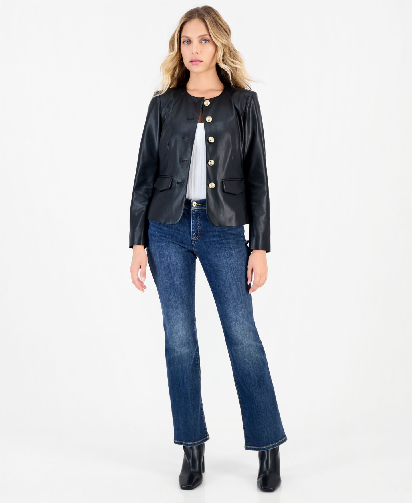 Женская куртка I.N.C. International Concepts Petite Parisian Ottoman Jacket with Gold-Tone Buttons, цвет: Глубокий чёрный — фото 4