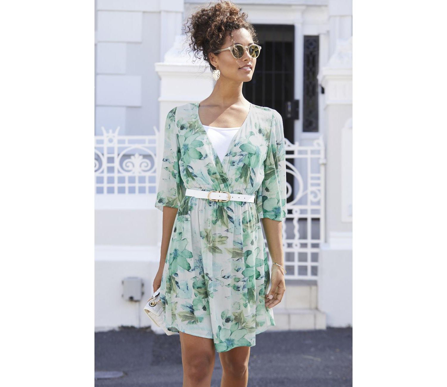 Women's Viscose Floral Print Fit-and-Flare V-Neck Short Dress