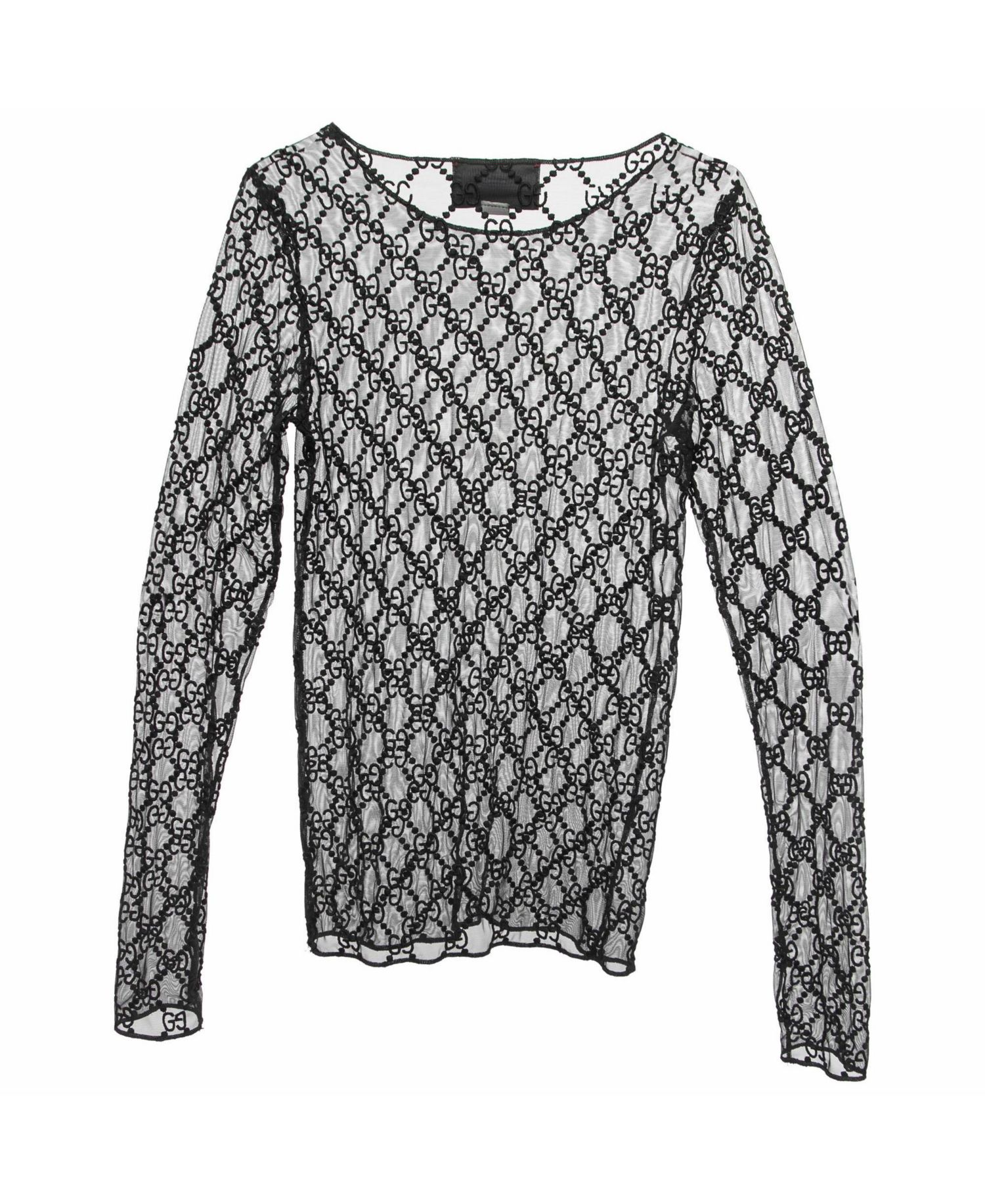 Women's GG Monogram Embroidered Tulle Top