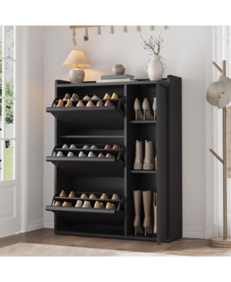 Modern Shoe Storage Cabinet with 3 Flip Drawers and Single Door for Entryway, Hallway, and Living Room