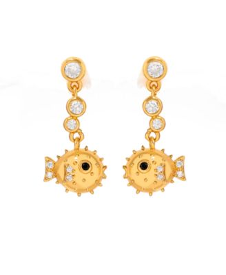 Crystal Pufferfish Dangle Earrings