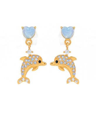 Gold-Plated Crystal Dolphin Dangle Earrings