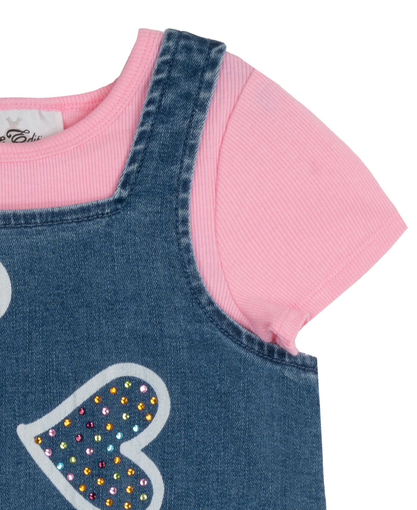 Rare Editions Girls' 2T-6X Short-Sleeve T-Shirt and Denim Jumper, 2-Piece Set, цвет: Синий — фото 6