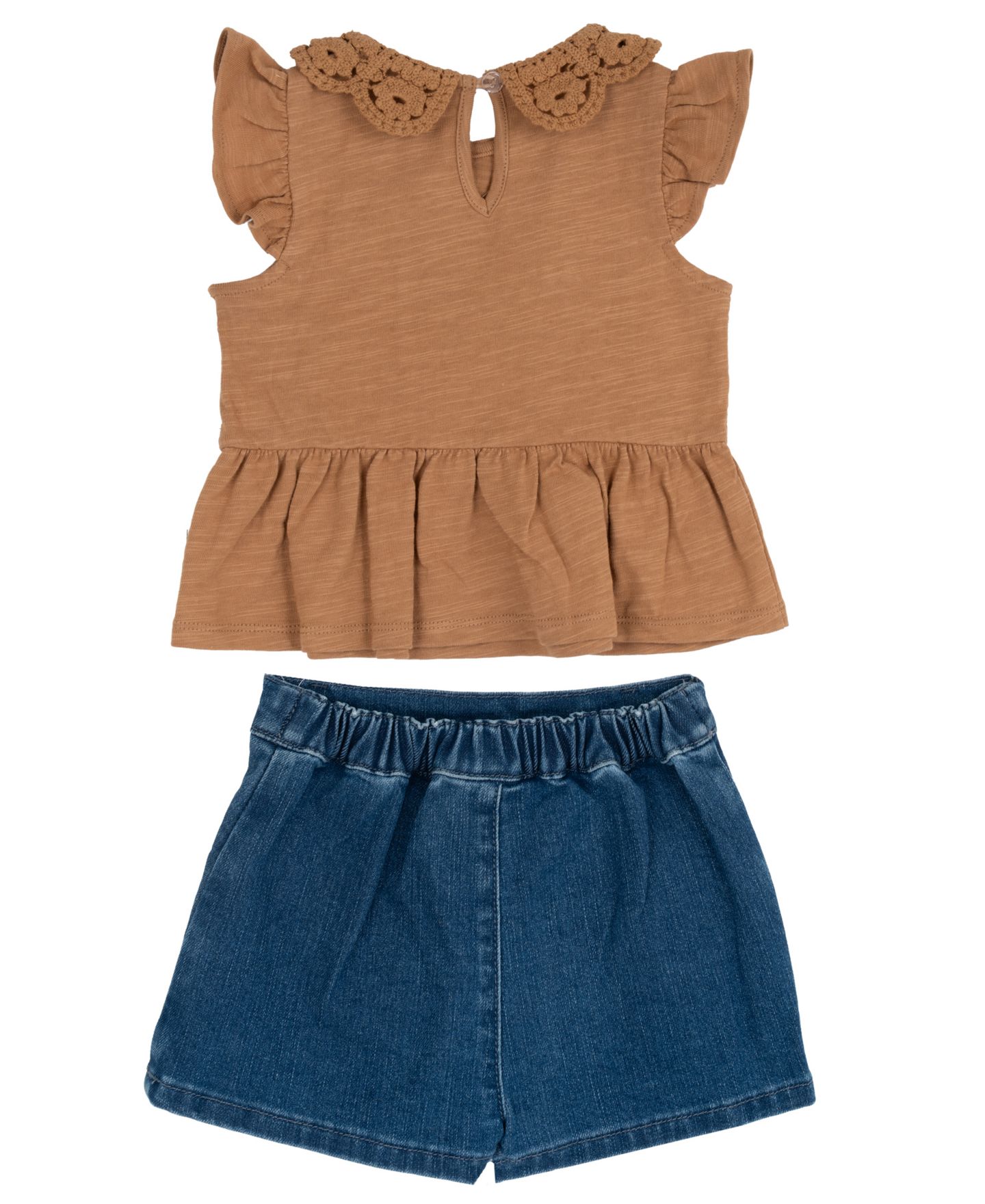 Комплект Rare Editions Crochet Collar Knit Top and Denim Skirt, 2-Piece Set для девочек-малышей, цвет: Коричневый — фото 2