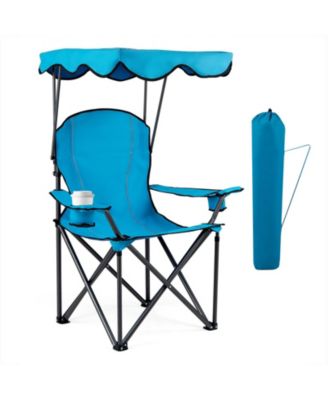 Folding Camping Chair with Canopy Cup Holder Ergonomic Armrest Solid Steel Frame