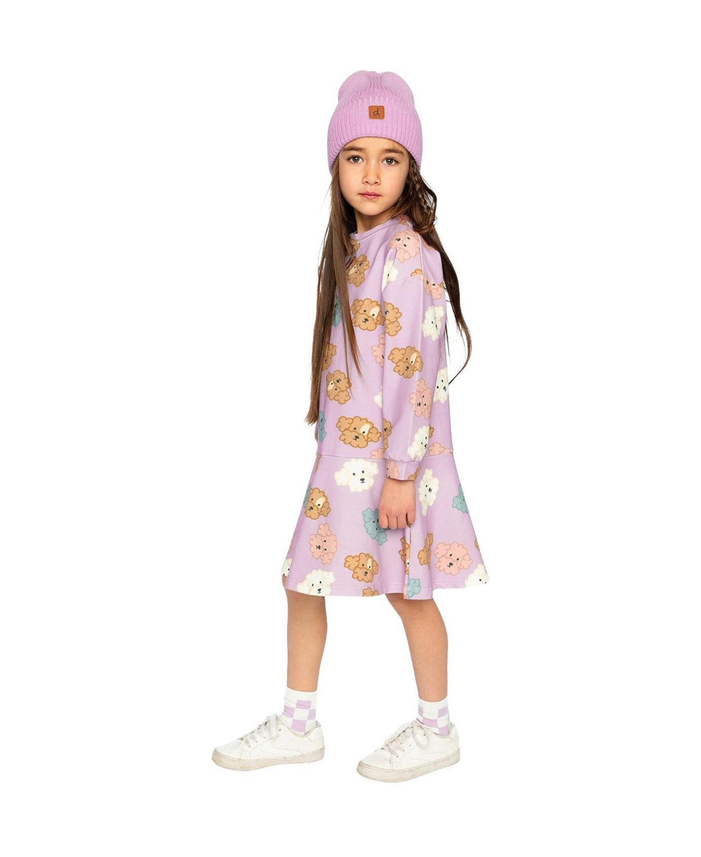 Платье Deux par Deux French Terry Dress Poodle Print для девочек, цвет: Фиолетовый с принтом — фото 3